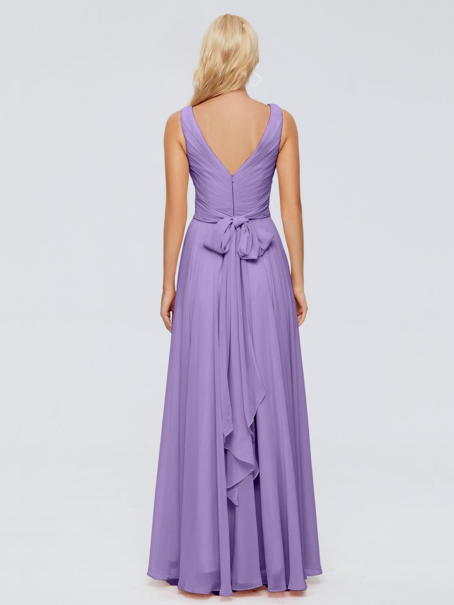 Ryleigh V Neck Long Chiffon Bridesmaid Dresses with Bow