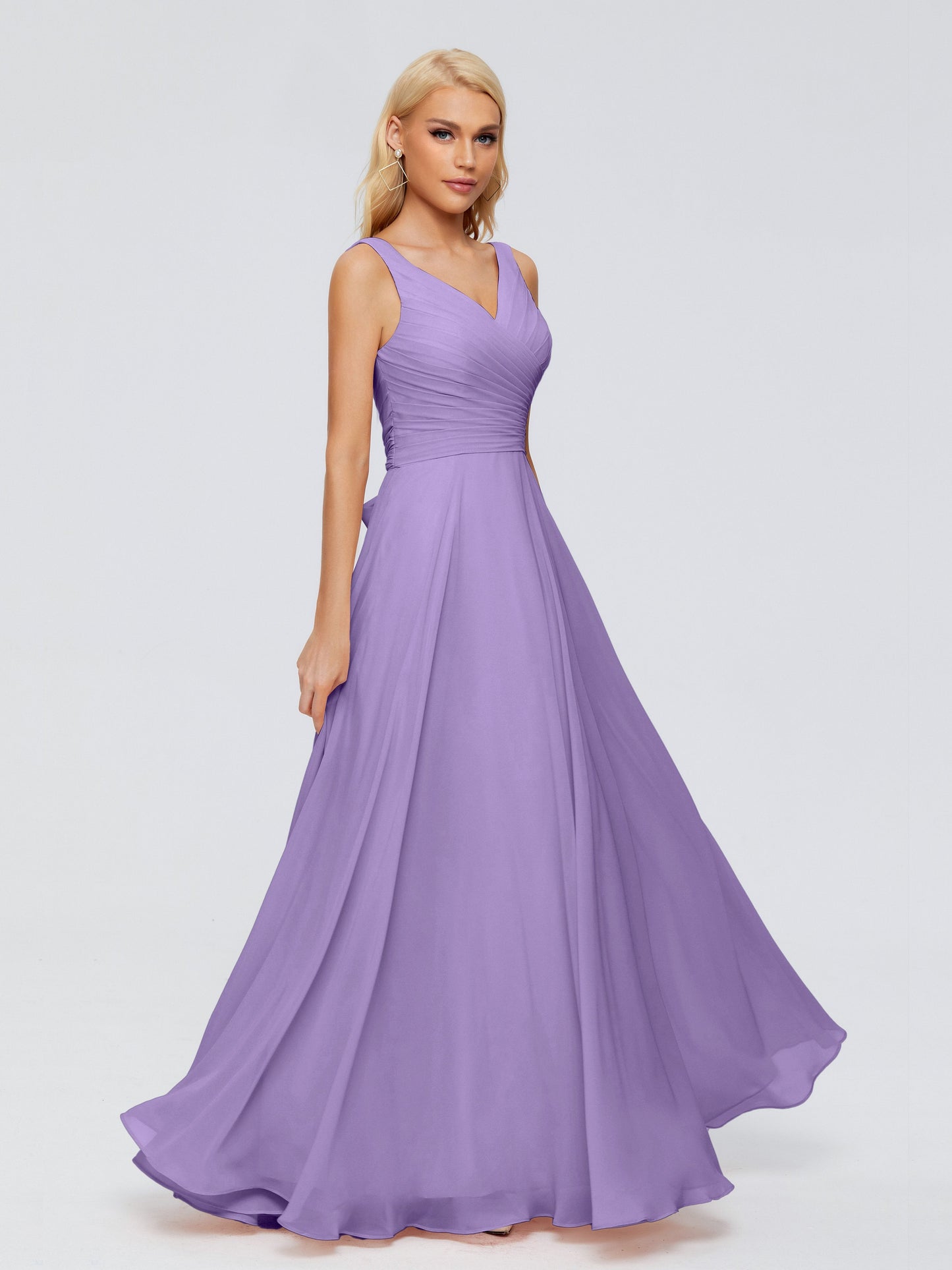 Ryleigh V Neck Long Chiffon Bridesmaid Dresses with Bow