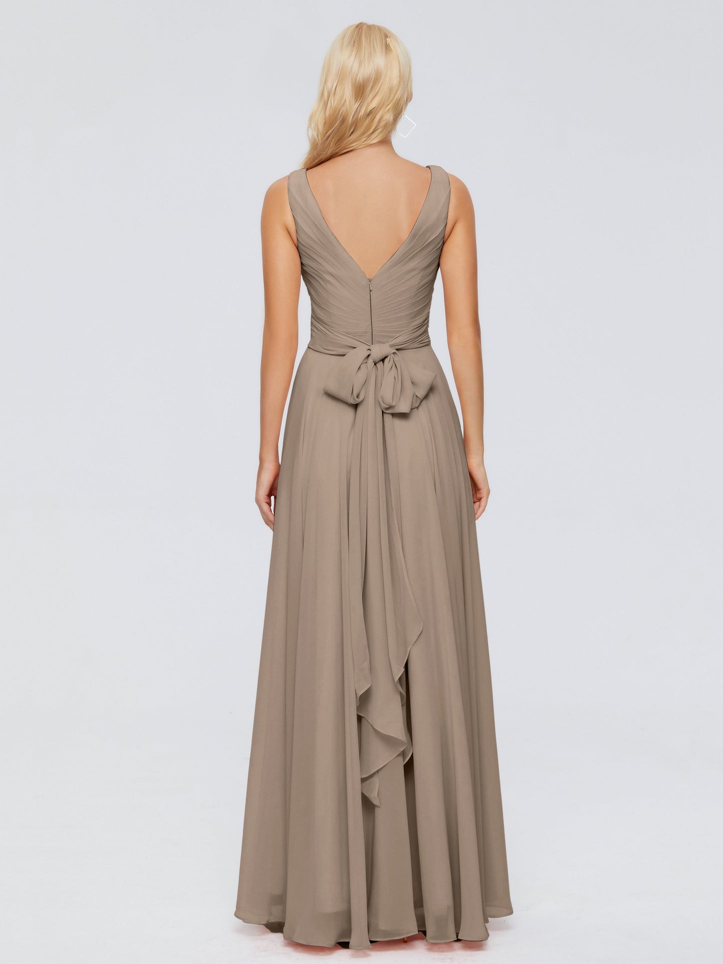 Ryleigh V Neck Long Chiffon Bridesmaid Dresses with Bow