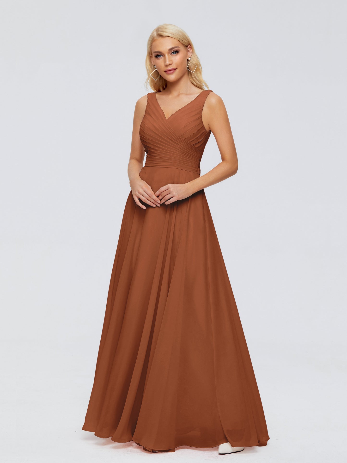 Ryleigh V Neck Long Chiffon Bridesmaid Dresses with Bow