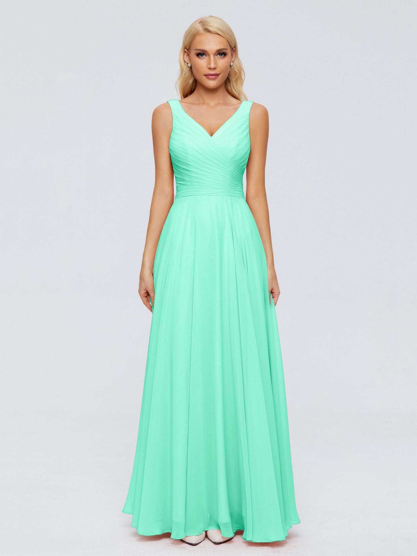 Ryleigh V Neck Long Chiffon Bridesmaid Dresses with Bow
