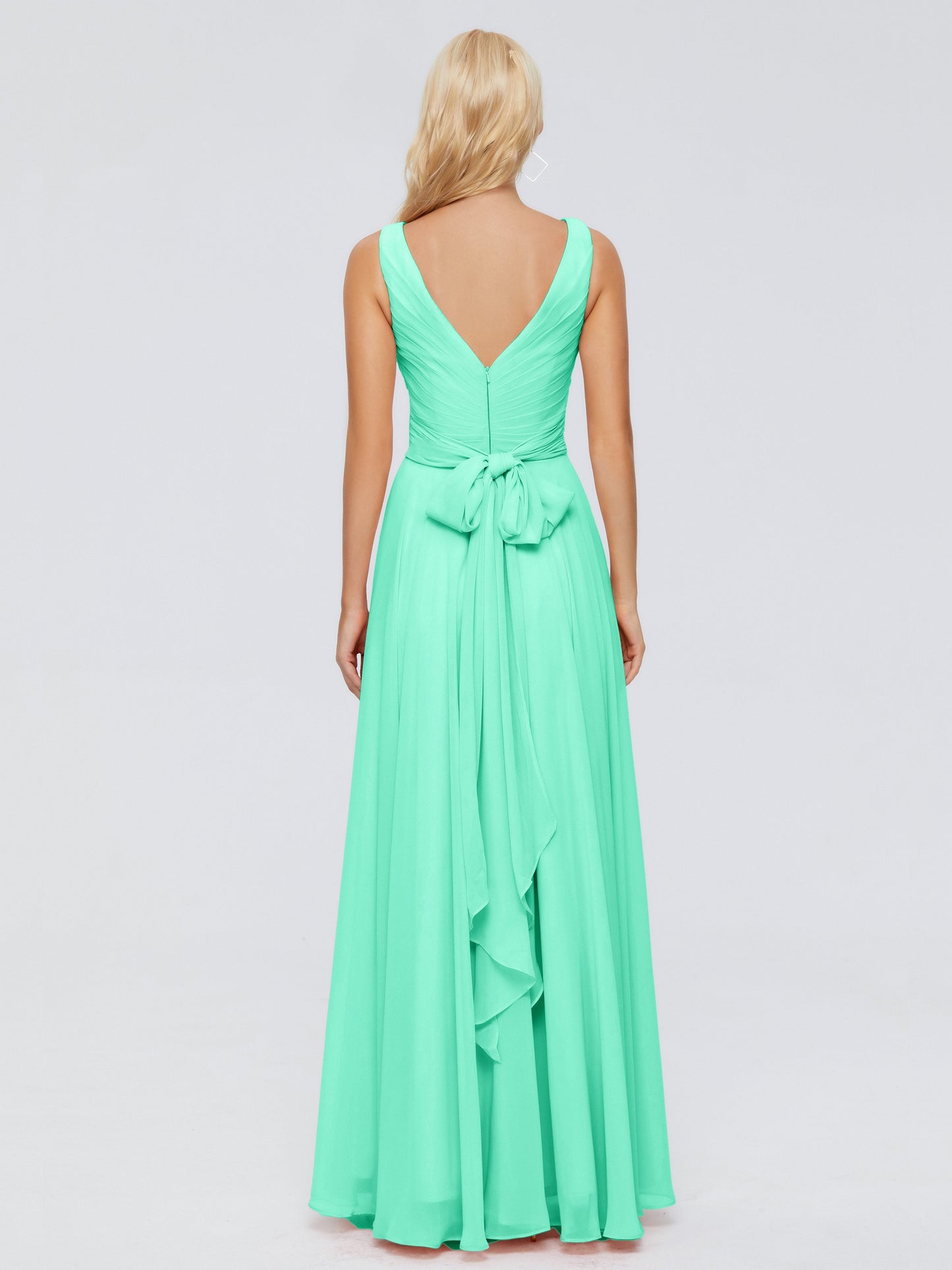 Ryleigh V Neck Long Chiffon Bridesmaid Dresses with Bow