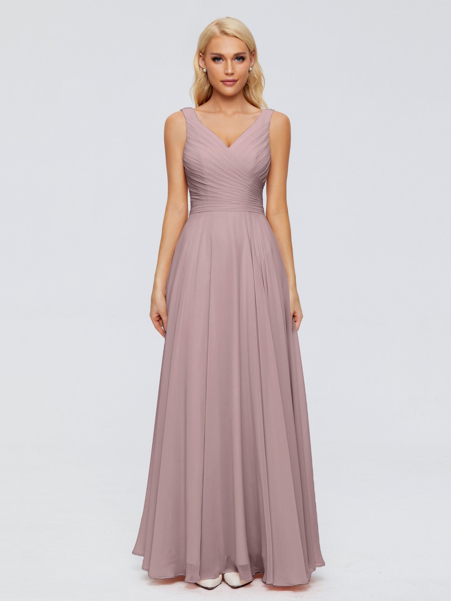 Ryleigh V Neck Long Chiffon Bridesmaid Dresses with Bow