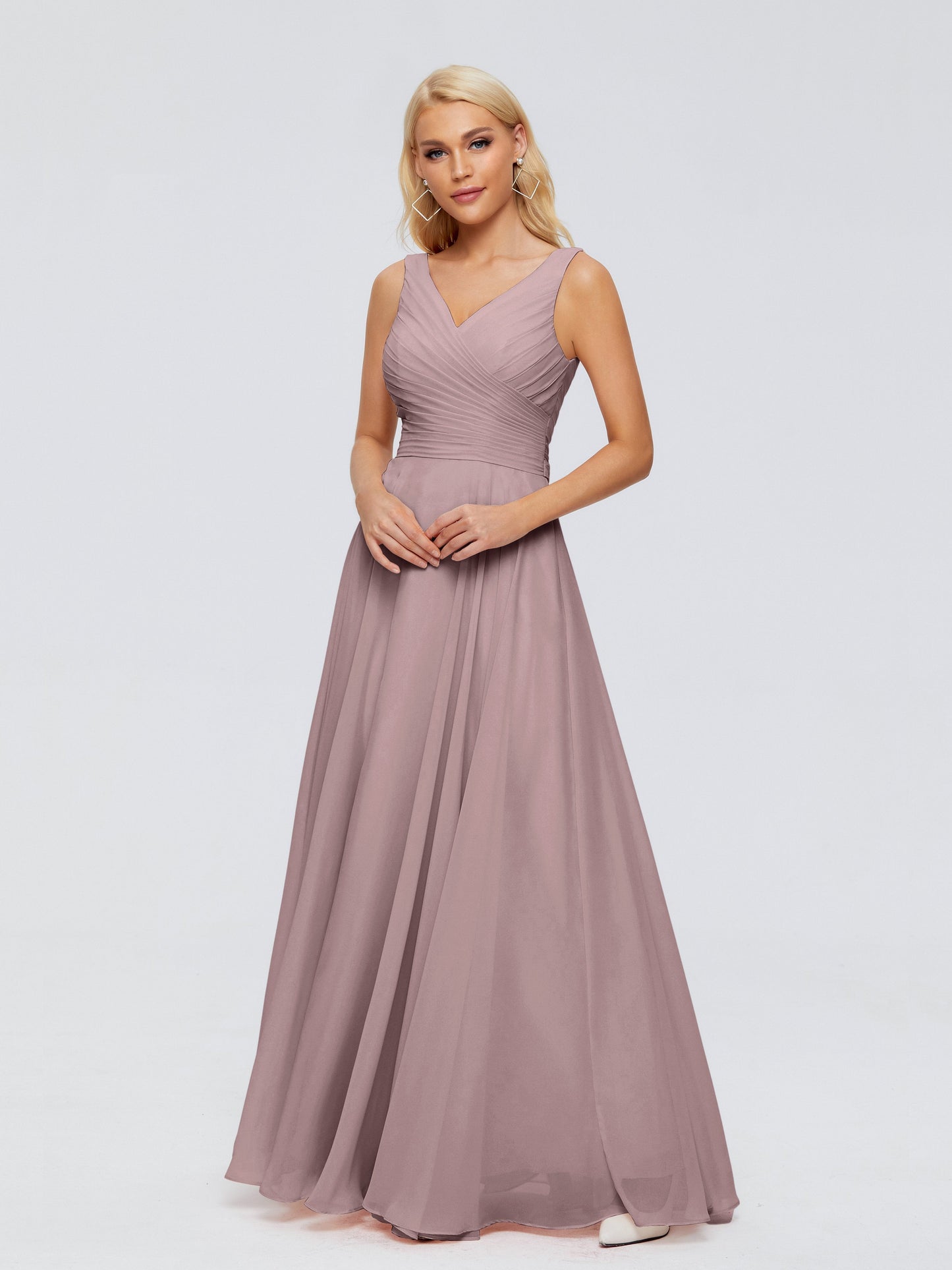 Ryleigh V Neck Long Chiffon Bridesmaid Dresses with Bow