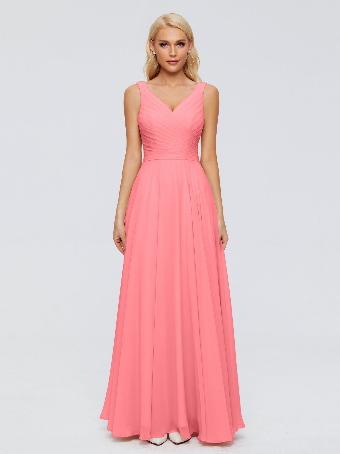Ryleigh V Neck Long Chiffon Bridesmaid Dresses with Bow