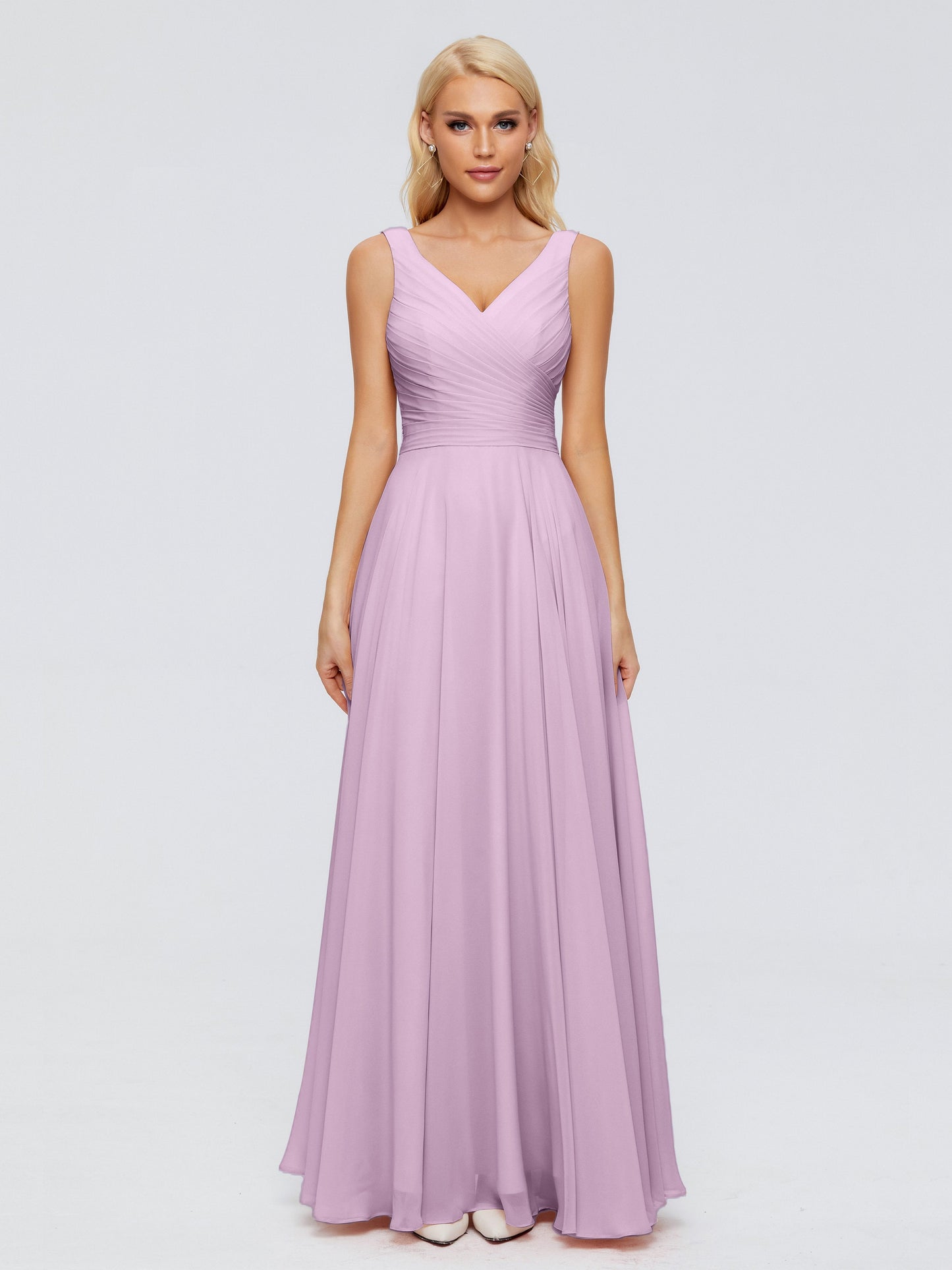 Ryleigh V Neck Long Chiffon Bridesmaid Dresses with Bow