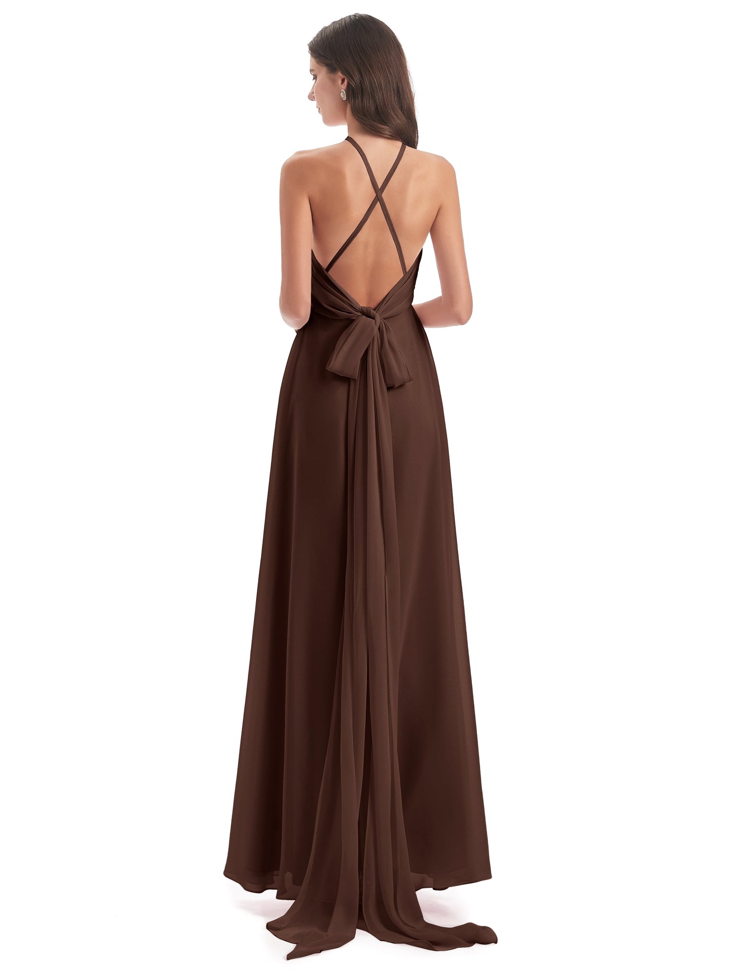 Samira Sheath Floor Length Halter Split Chiffon Bridesmaid Dresses