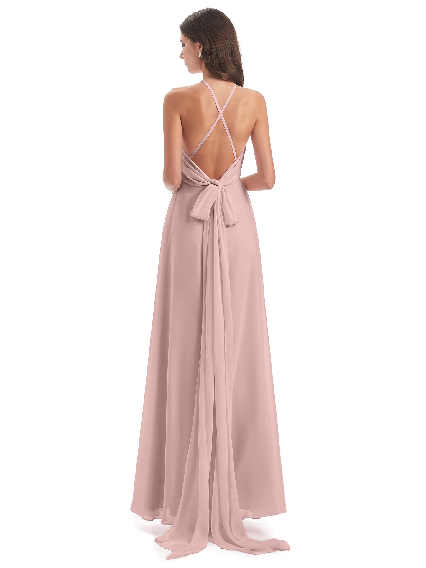 Samira Sheath Floor Length Halter Split Chiffon Bridesmaid Dresses