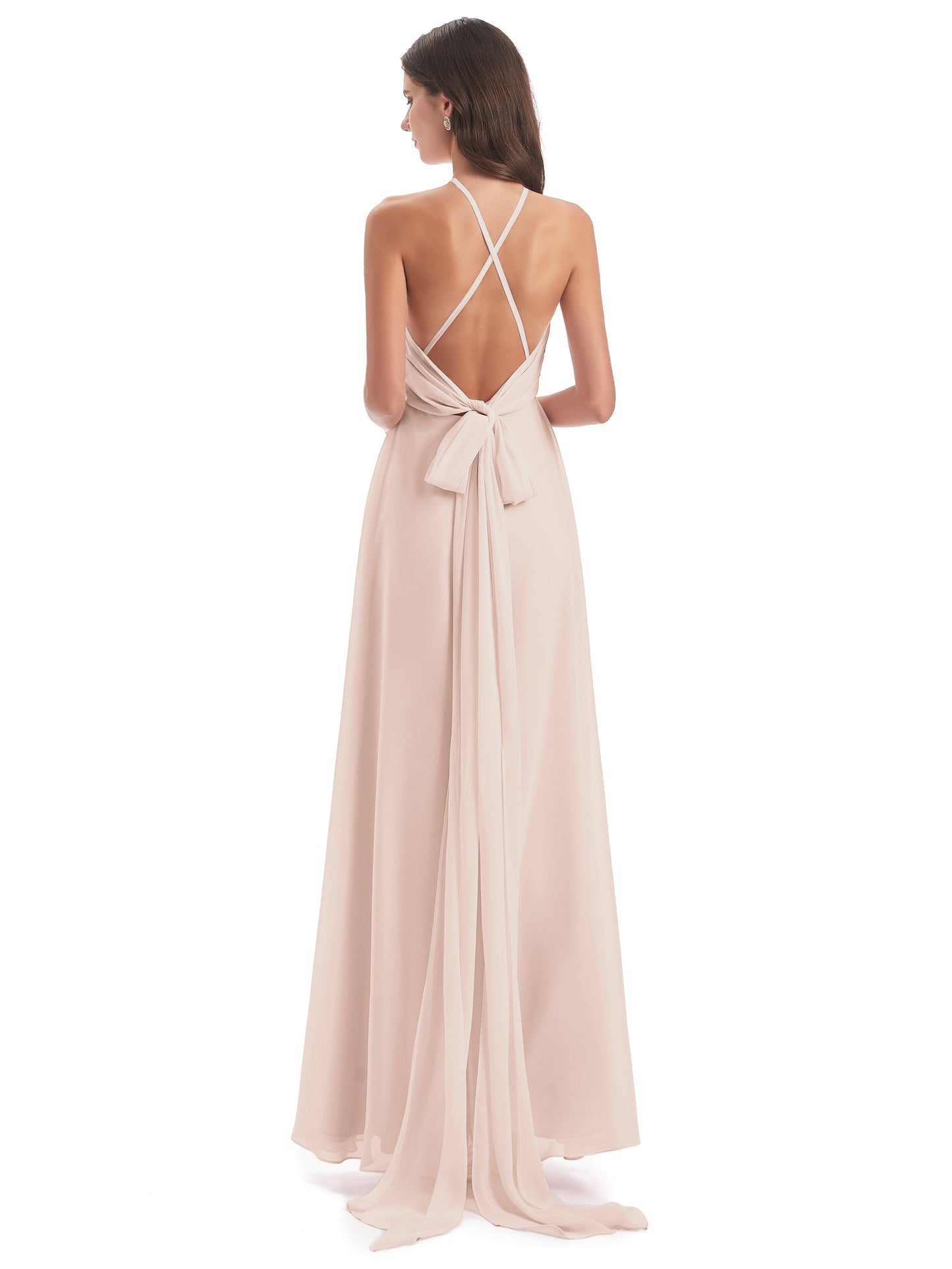 Samira Sheath Floor Length Halter Split Chiffon Bridesmaid Dresses