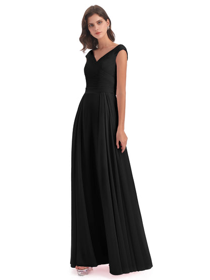 Saoirse Floor Length V-neck Chiffon Bridesmaid Dresses