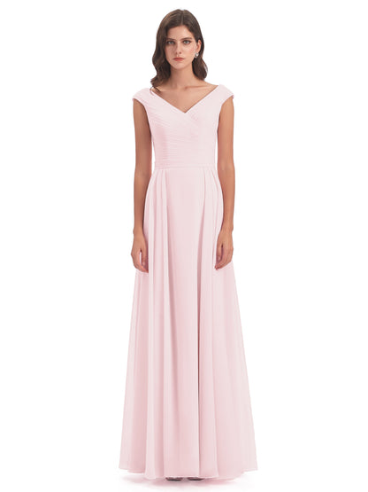 Saoirse Floor Length V-neck Chiffon Bridesmaid Dresses