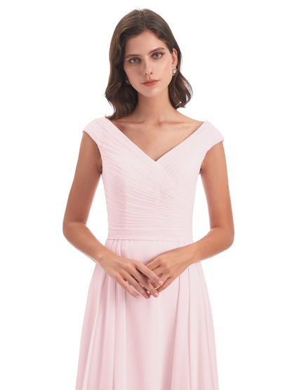 Saoirse Floor Length V-neck Chiffon Bridesmaid Dresses