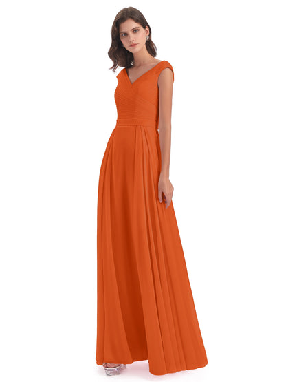Saoirse Floor Length V-neck Chiffon Bridesmaid Dresses