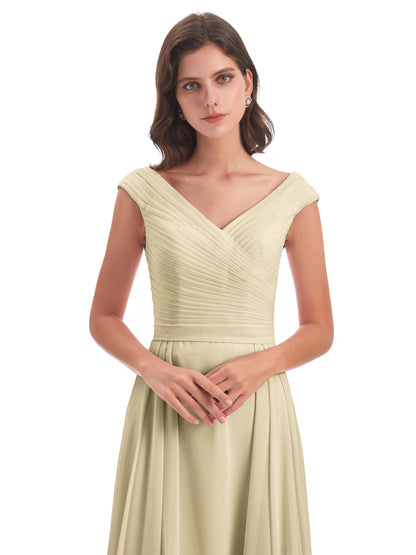 Saoirse Floor Length V-neck Chiffon Bridesmaid Dresses