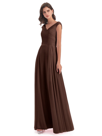 Saoirse Floor Length V-neck Chiffon Bridesmaid Dresses