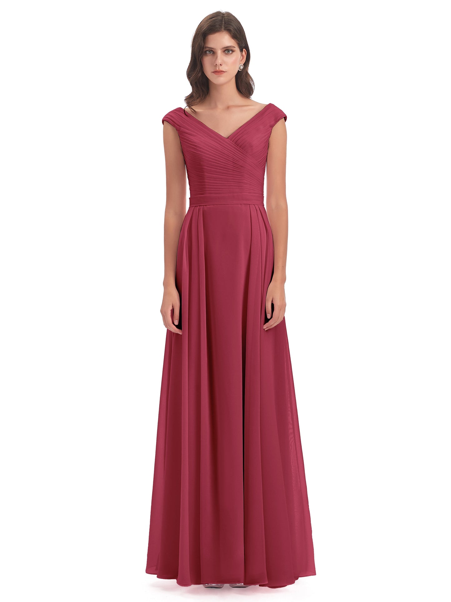 Saoirse Floor Length V-neck Chiffon Bridesmaid Dresses