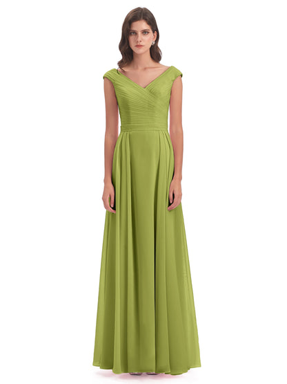 Saoirse Floor Length V-neck Chiffon Bridesmaid Dresses