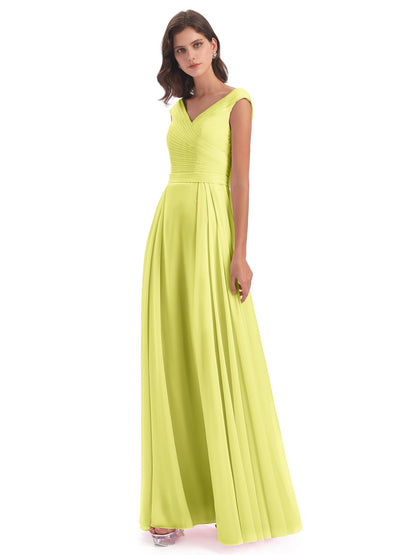 Saoirse Floor Length V-neck Chiffon Bridesmaid Dresses