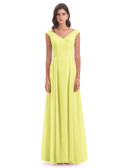 Saoirse Floor Length V-neck Chiffon Bridesmaid Dresses