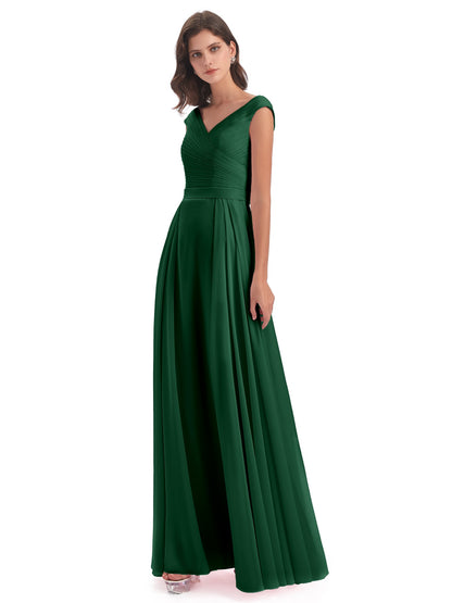 Saoirse Floor Length V-neck Chiffon Bridesmaid Dresses