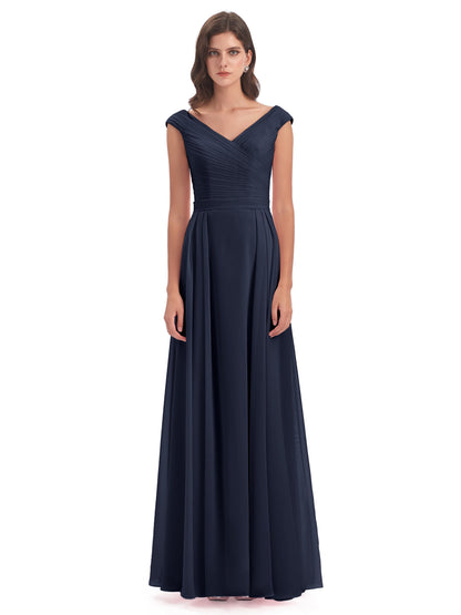 Saoirse Floor Length V-neck Chiffon Bridesmaid Dresses
