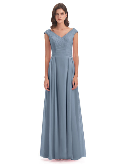 Saoirse Floor Length V-neck Chiffon Bridesmaid Dresses