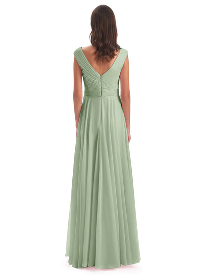 Saoirse Floor Length V-neck Chiffon Bridesmaid Dresses