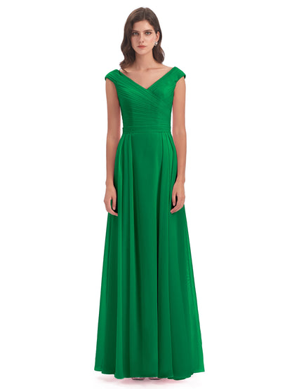 Saoirse Floor Length V-neck Chiffon Bridesmaid Dresses