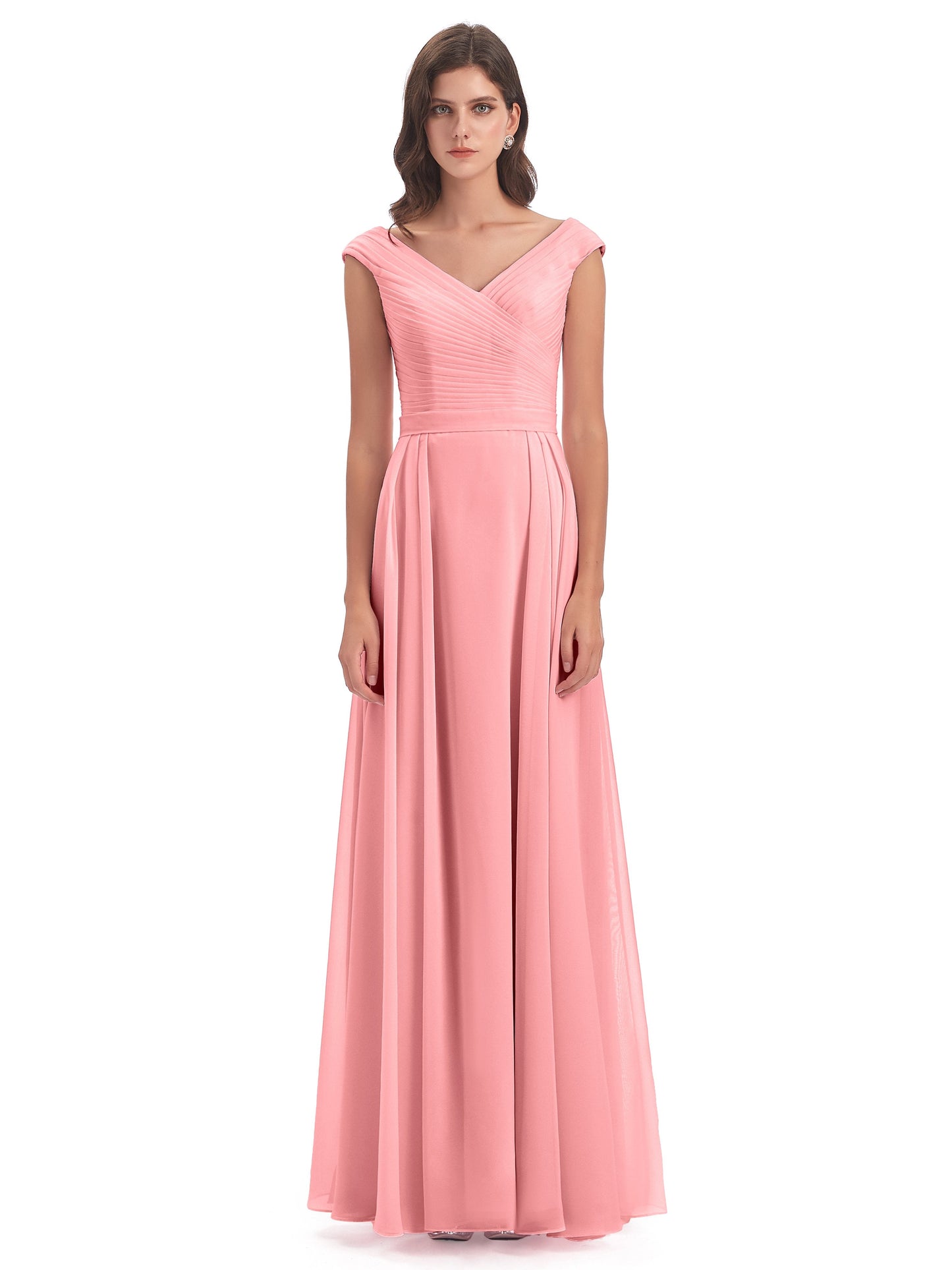 Saoirse Floor Length V-neck Chiffon Bridesmaid Dresses