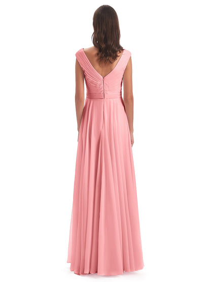 Saoirse Floor Length V-neck Chiffon Bridesmaid Dresses