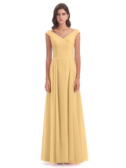 Saoirse Floor Length V-neck Chiffon Bridesmaid Dresses