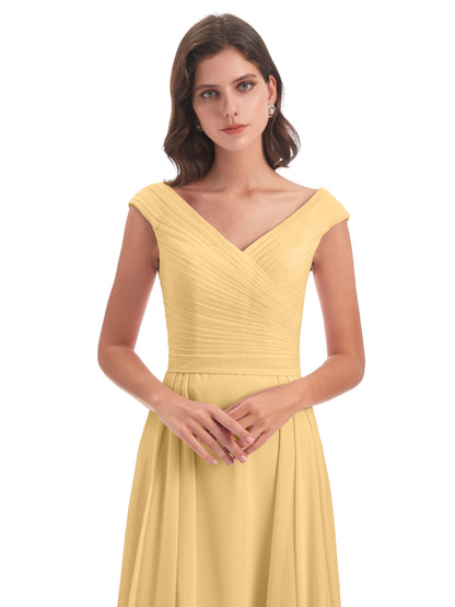 Saoirse Floor Length V-neck Chiffon Bridesmaid Dresses