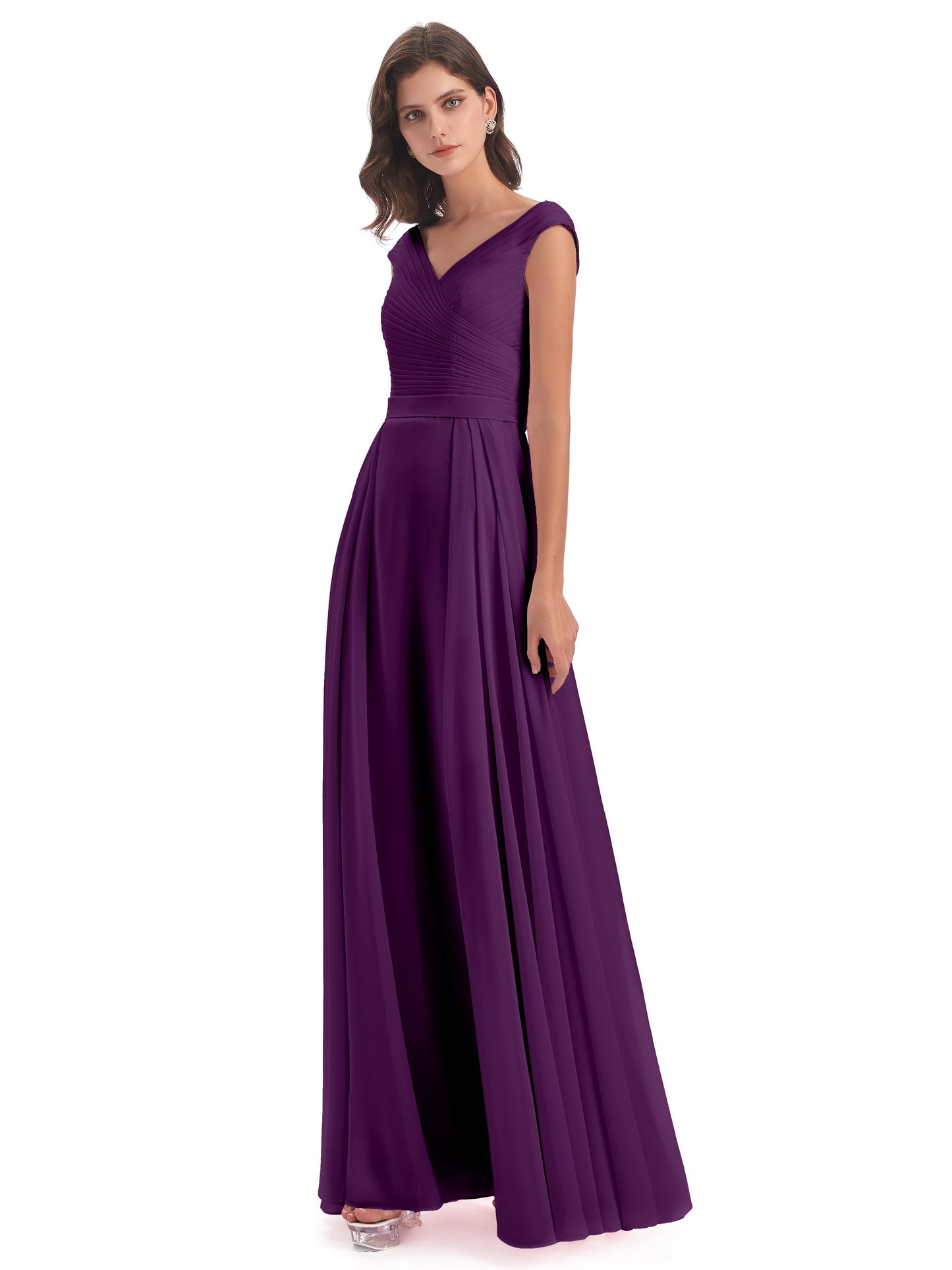 Saoirse Floor Length V-neck Chiffon Bridesmaid Dresses