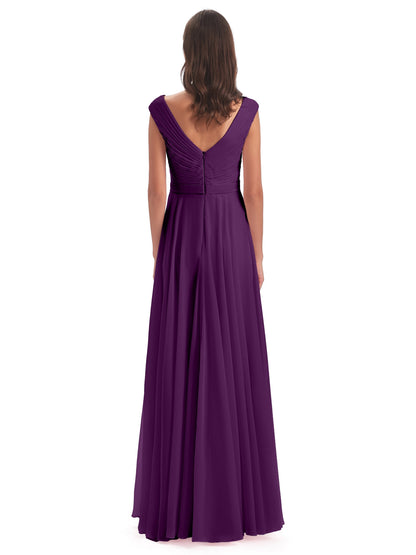 Saoirse Floor Length V-neck Chiffon Bridesmaid Dresses