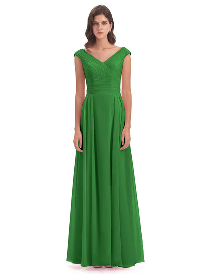 Saoirse Floor Length V-neck Chiffon Bridesmaid Dresses