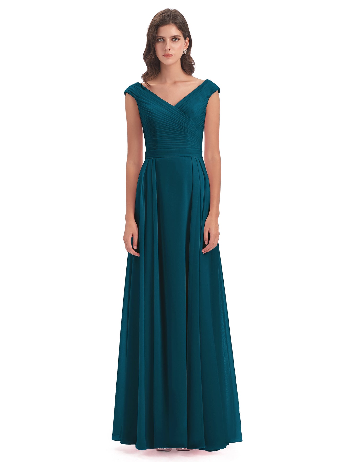 Saoirse Floor Length V-neck Chiffon Bridesmaid Dresses