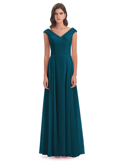Saoirse Floor Length V-neck Chiffon Bridesmaid Dresses