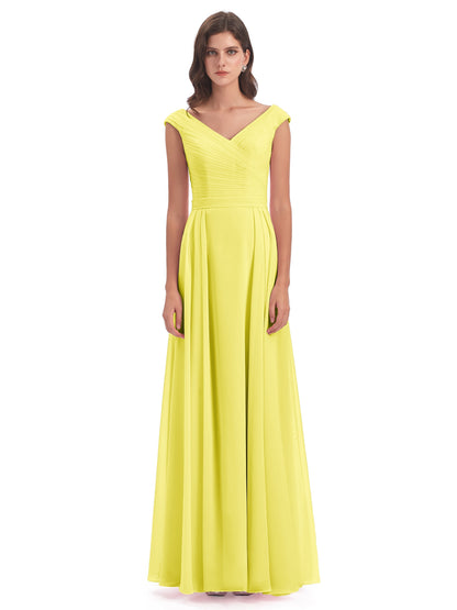 Saoirse Floor Length V-neck Chiffon Bridesmaid Dresses