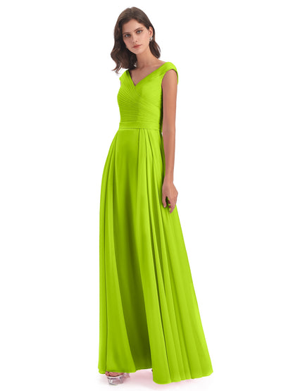 Saoirse Floor Length V-neck Chiffon Bridesmaid Dresses