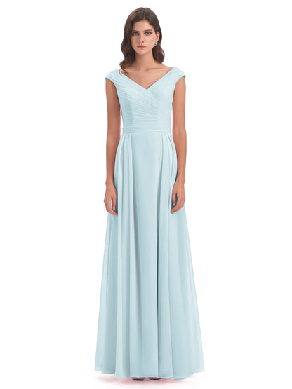 Saoirse Floor Length V-neck Chiffon Bridesmaid Dresses