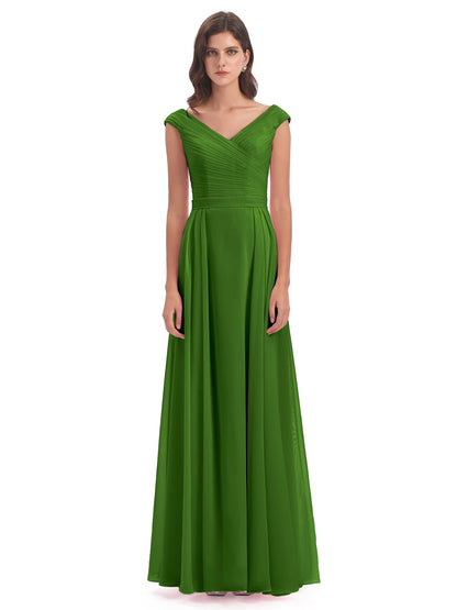 Saoirse Floor Length V-neck Chiffon Bridesmaid Dresses