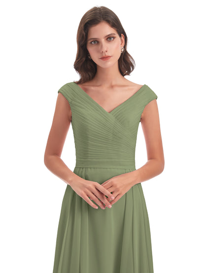 Saoirse Floor Length V-neck Chiffon Bridesmaid Dresses