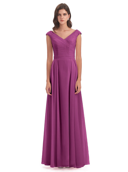 Saoirse Floor Length V-neck Chiffon Bridesmaid Dresses