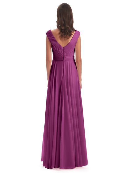 Saoirse Floor Length V-neck Chiffon Bridesmaid Dresses