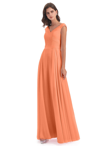 Saoirse Floor Length V-neck Chiffon Bridesmaid Dresses