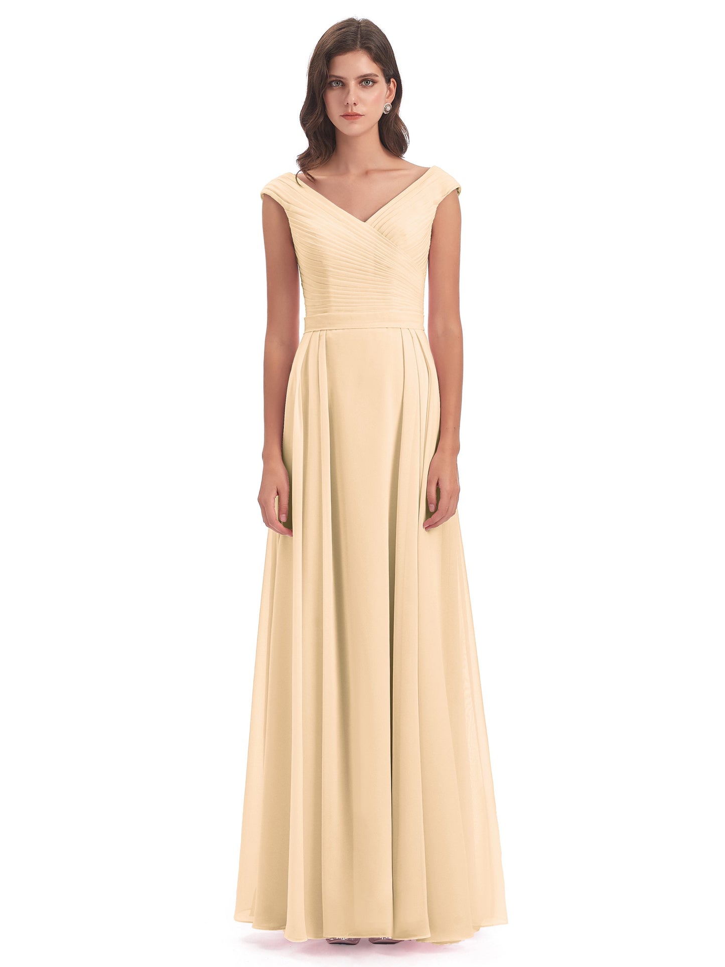 Saoirse Floor Length V-neck Chiffon Bridesmaid Dresses
