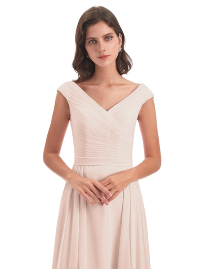 Saoirse Floor Length V-neck Chiffon Bridesmaid Dresses