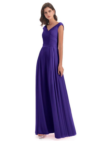 Saoirse Floor Length V-neck Chiffon Bridesmaid Dresses
