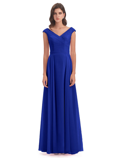 Saoirse Floor Length V-neck Chiffon Bridesmaid Dresses