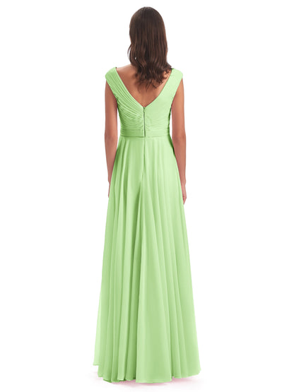 Saoirse Floor Length V-neck Chiffon Bridesmaid Dresses